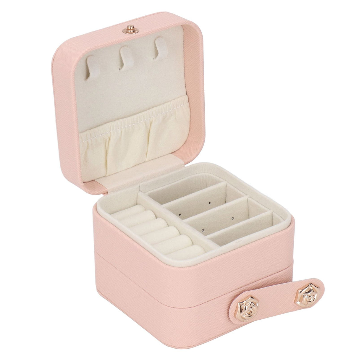Jewelry Box Pink Portable Multi Layer PU Leather Jewelry Travel Case for Home Ring Earrings Necklace
