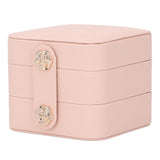 Jewelry Box Pink Portable Multi Layer PU Leather Jewelry Travel Case for Home Ring Earrings Necklace - Low Angle