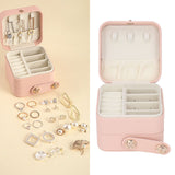 Jewelry Box Pink Portable Multi Layer PU Leather Jewelry Travel Case for Home Ring Earrings Necklace