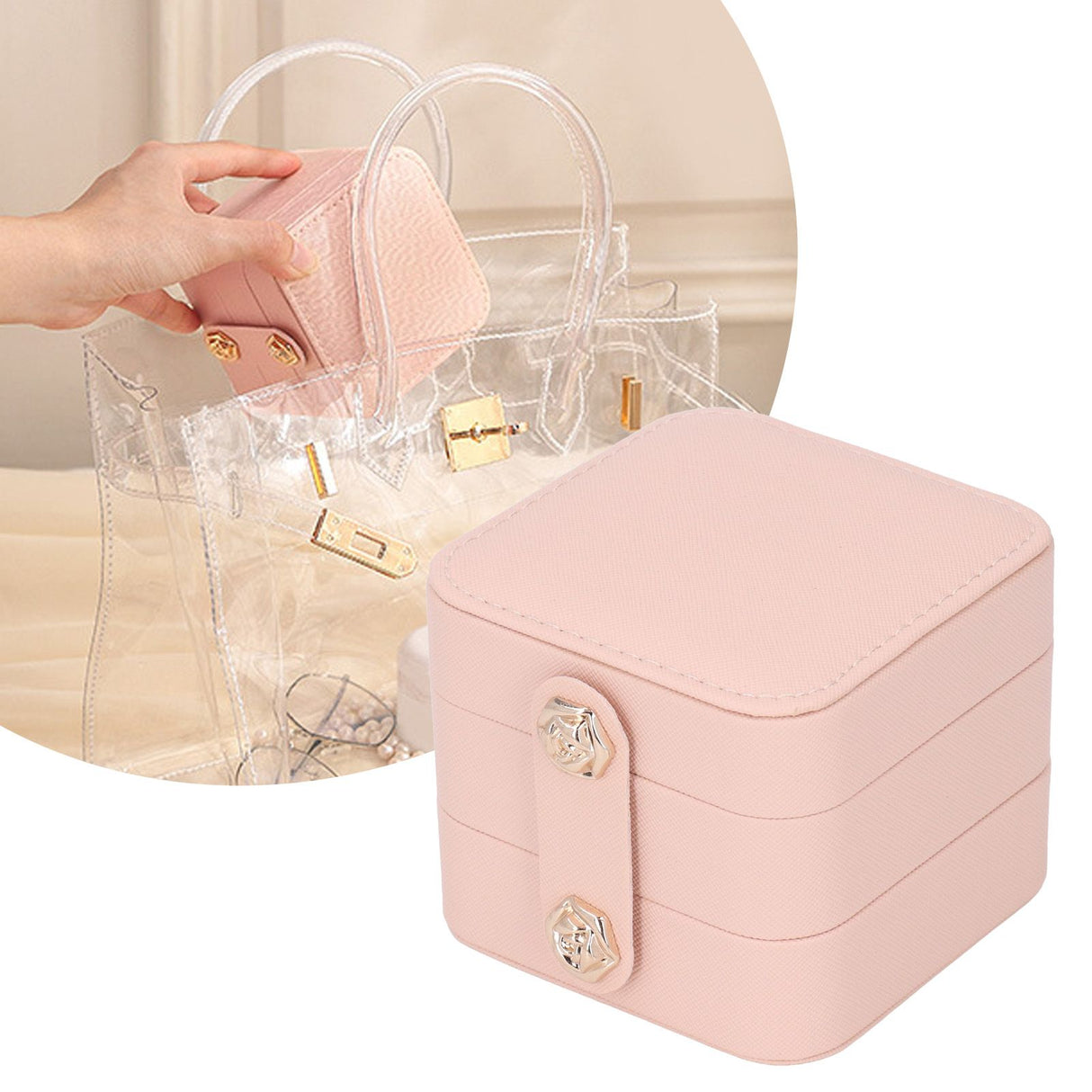 Jewelry Box Pink Portable Multi Layer PU Leather Jewelry Travel Case for Home Ring Earrings Necklace