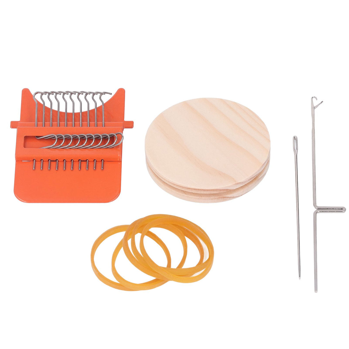 10 Hooks Mini Loom Machine Household Small Weaving Loom Machine with 6.5cm Wooden Board for Hand Craft DIY Weaving Orange