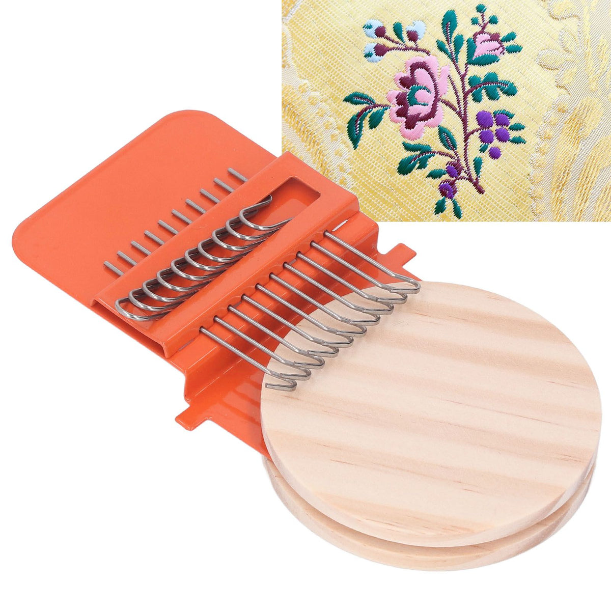 10 Hooks Mini Loom Machine Household Small Weaving Loom Machine with 6.5cm Wooden Board for Hand Craft DIY Weaving Orange