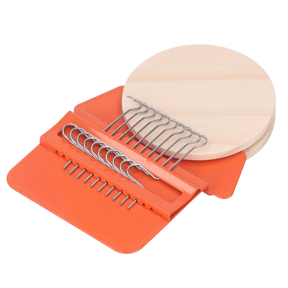 10 Hooks Mini Loom Machine Household Small Weaving Loom Machine with 6.5cm Wooden Board for Hand Craft DIY Weaving Orange Triangle