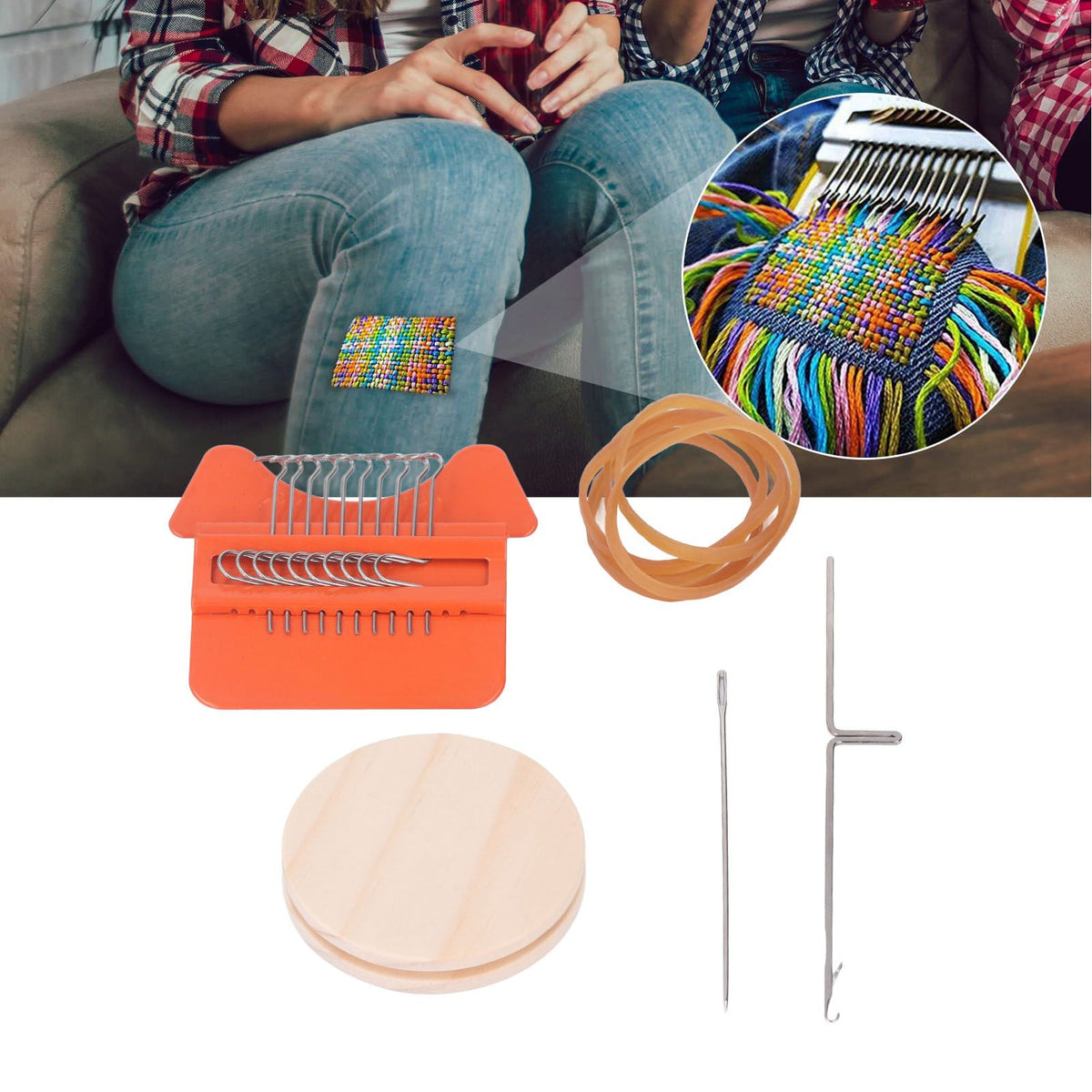 10 Hooks Mini Loom Machine Household Small Weaving Loom Machine with 6.5cm Wooden Board for Hand Craft DIY Weaving Orange Triangle