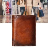 Trifold Wallet Retro Style Large Space Multi Card Slots Men Leather Wallet Coin Purse Yellowish Brown - Rear View