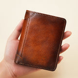 Trifold Wallet Retro Style Large Space Multi Card Slots Men Leather Wallet Coin Purse Yellowish Brown