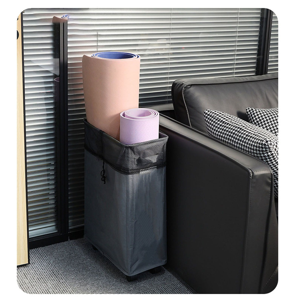 4 Roll Wheels Laundry Basket with Handles Oxford Cloth Storage Bin for Household Sundries Dark Gray