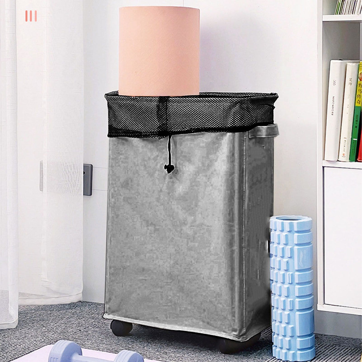 4 Roll Wheels Laundry Basket with Handles Oxford Cloth Storage Bin for Household Sundries Dark Gray