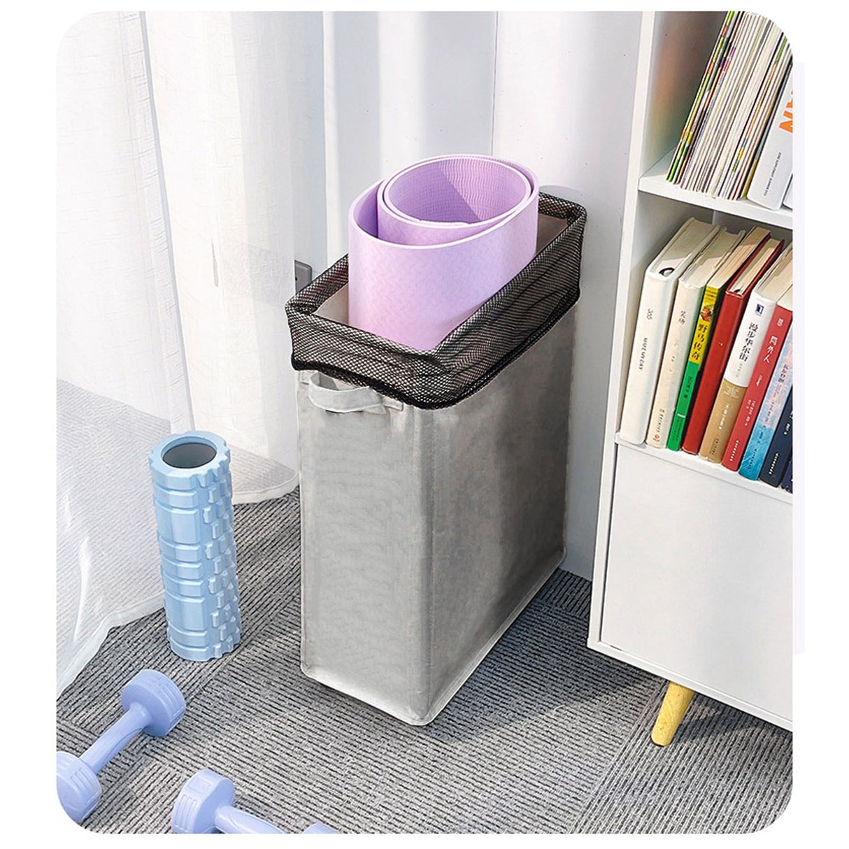 4 Roll Wheels Laundry Basket with Handles Oxford Cloth Storage Bin for Household Sundries Dark Gray