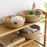 3 Piece Cotton Rope Woven Storage Basket Set Round Cotton Linen Storage Basket for Desktop Organizing Hemp Rope - Rear View