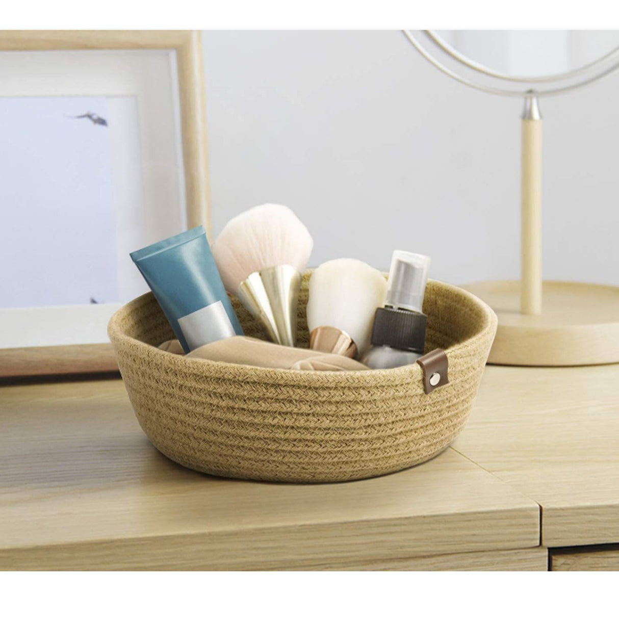 3 Piece Cotton Rope Woven Storage Basket Set Round Cotton Linen Storage Basket for Desktop Organizing Hemp Rope