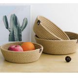 3 Piece Cotton Rope Woven Storage Basket Set Round Cotton Linen Storage Basket for Desktop Organizing Hemp Rope - Low Angle