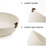 3 Piece Cotton Rope Woven Storage Basket Set Round Cotton Linen Storage Basket for Desktop Organizing White - Side View