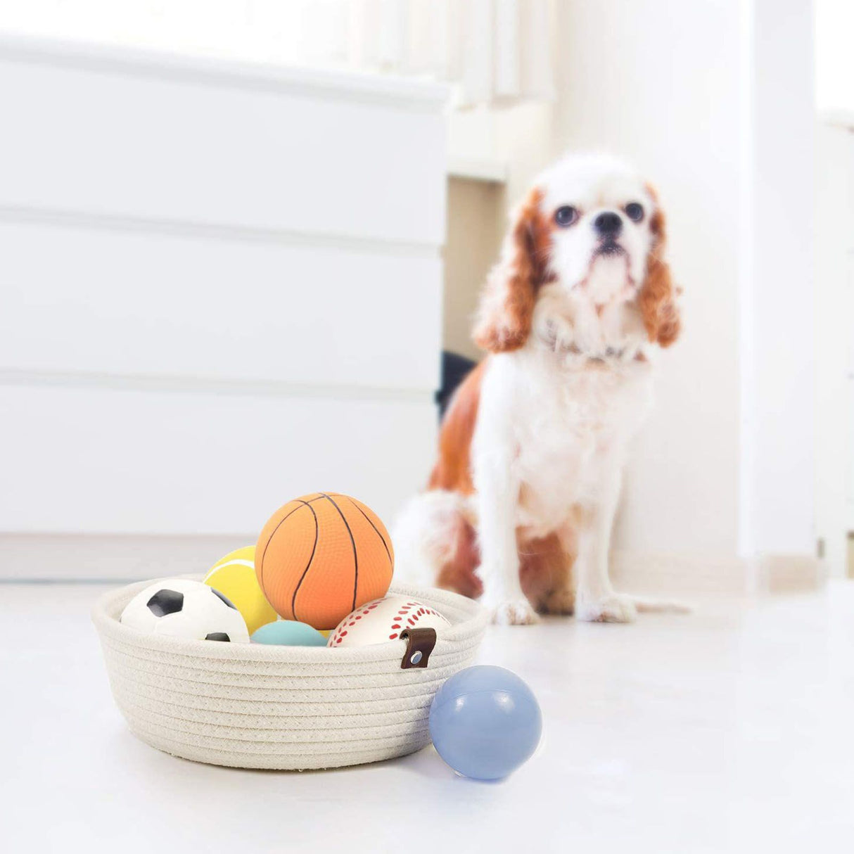 3 Piece Cotton Rope Woven Storage Basket Set Round Cotton Linen Storage Basket for Desktop Organizing White