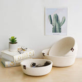 3 Piece Cotton Rope Woven Storage Basket Set Round Cotton Linen Storage Basket for Desktop Organizing White - 45-Degree Angle