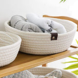 3 Piece Cotton Rope Woven Storage Basket Set Round Cotton Linen Storage Basket for Desktop Organizing White