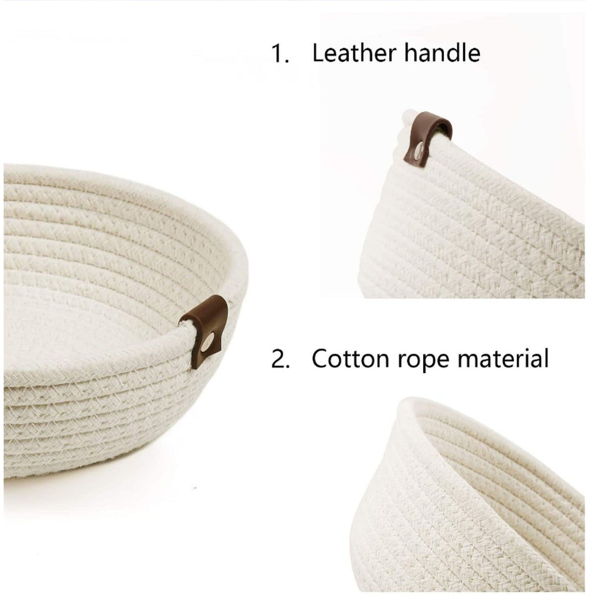 3 Piece Cotton Rope Woven Storage Basket Set Round Cotton Linen Storage Basket for Desktop Organizing White