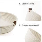 3 Piece Cotton Rope Woven Storage Basket Set Round Cotton Linen Storage Basket for Desktop Organizing White