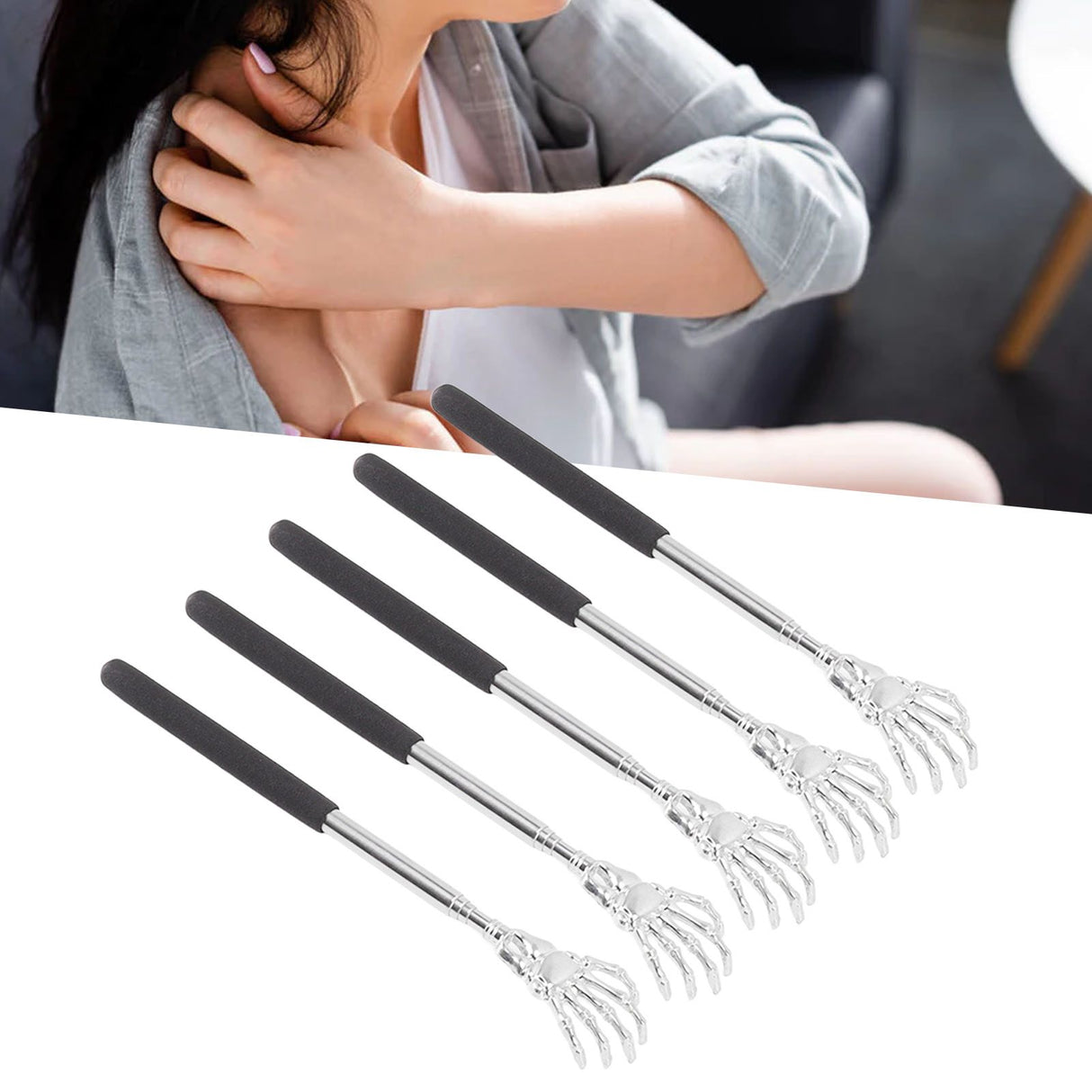 5Pcs Extendable Back Massager Stainless Steel Telescopic Portable Retractable Rear Back Scratcher