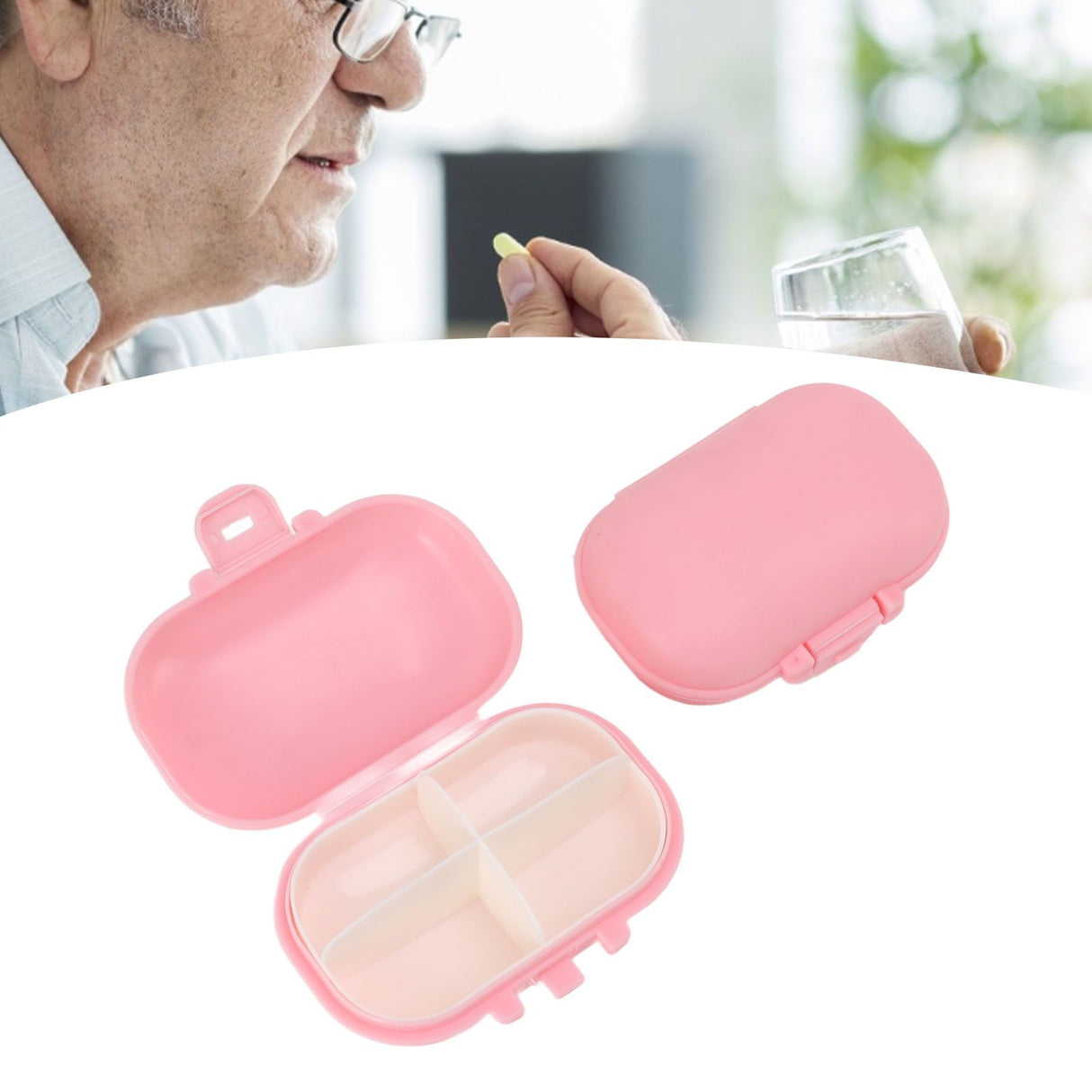 7PCS Medicine Case Portable Detachable Safe Mini 4 Compartments Medicine Organizer for Outdoor Travel Pink