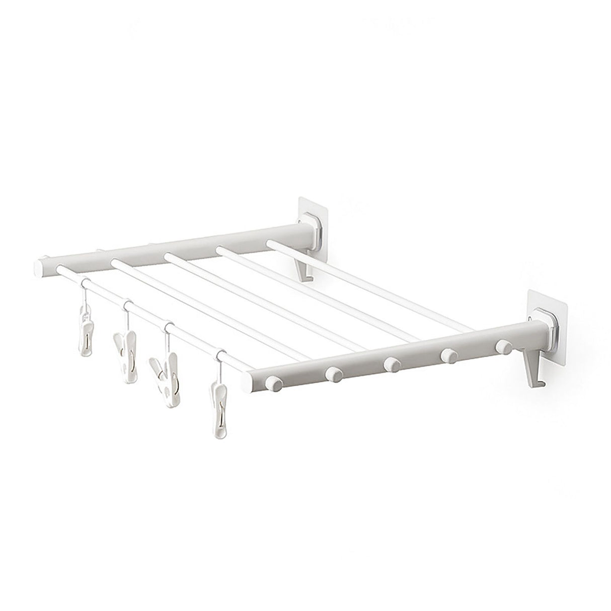Wall Mounted Clothes Drying Rack Folding Telescopic Punch Free Plastic Laundry Rack for Indoor Balcony 530mm 4 Clips