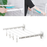 Wall Mounted Clothes Drying Rack Folding Telescopic Punch Free Plastic Laundry Rack for Indoor Balcony 530mm 4 Clips