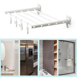Wall Mounted Clothes Drying Rack Folding Telescopic Punch Free Plastic Laundry Rack for Indoor Balcony 530mm 4 Clips