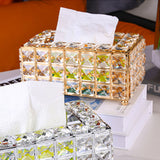 Tissue Dispenser Light Luxury Napkin Storage Box Metal Crystal Glass Tissue Holder for Home - Rear View