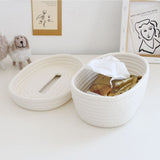 Tissue Box Cover Handmade Cotton Rope Napkin Tissue Holder Decorative Household Desktop Tissue Storage Box White