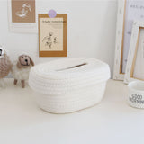 Tissue Box Cover Handmade Cotton Rope Napkin Tissue Holder Decorative Household Desktop Tissue Storage Box White