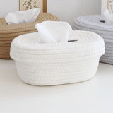 Tissue Box Cover Handmade Cotton Rope Napkin Tissue Holder Decorative Household Desktop Tissue Storage Box White