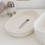Tissue Box Cover Handmade Cotton Rope Napkin Tissue Holder Decorative Household Desktop Tissue Storage Box White