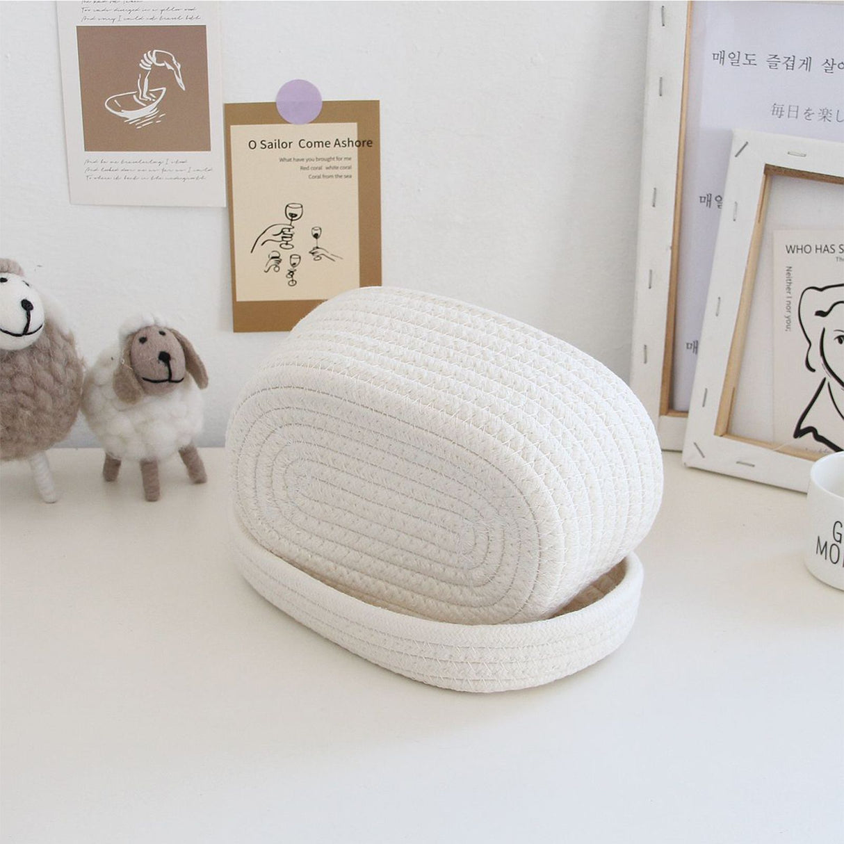 Tissue Box Cover Handmade Cotton Rope Napkin Tissue Holder Decorative Household Desktop Tissue Storage Box White