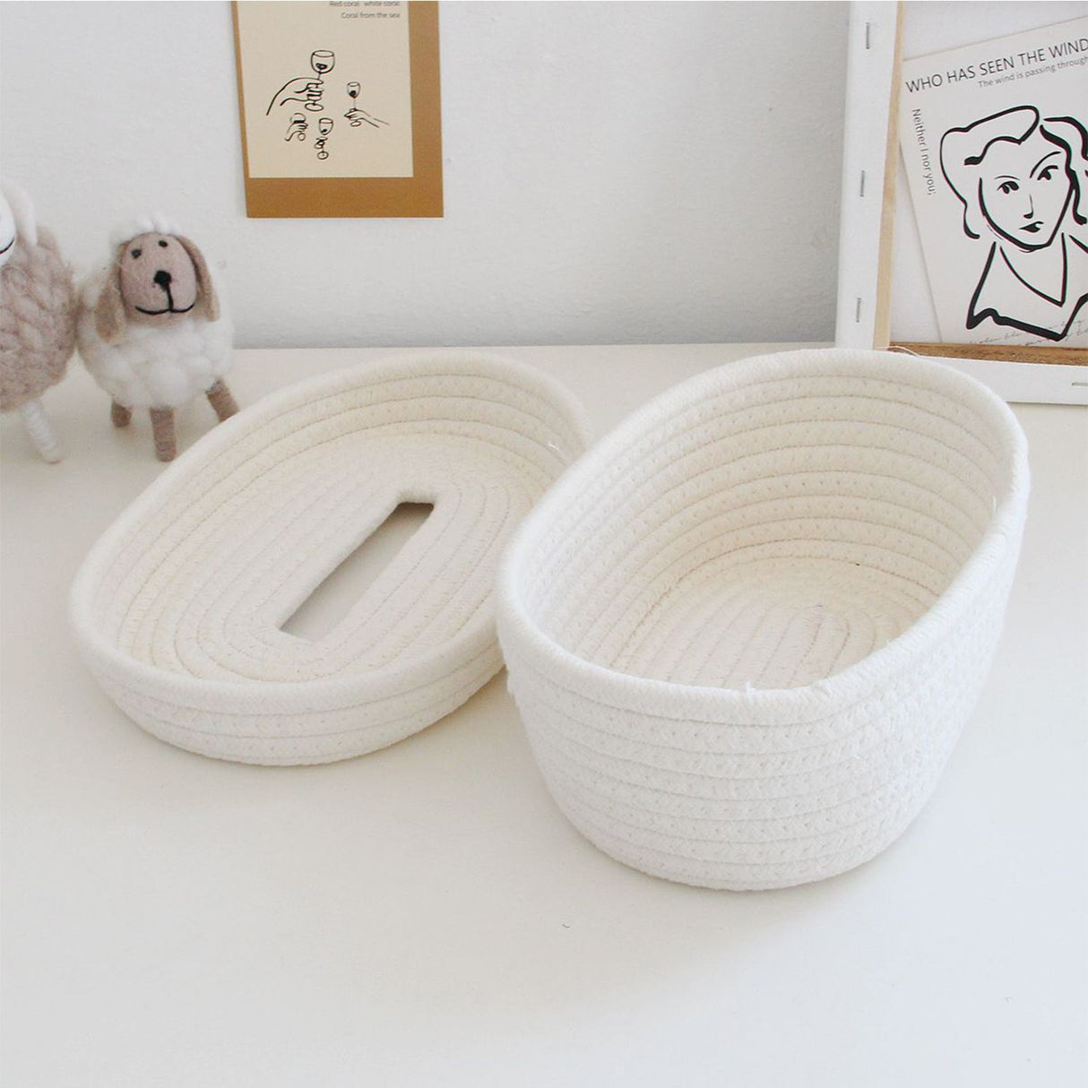 Tissue Box Cover Handmade Cotton Rope Napkin Tissue Holder Decorative Household Desktop Tissue Storage Box White