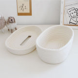 Tissue Box Cover Handmade Cotton Rope Napkin Tissue Holder Decorative Household Desktop Tissue Storage Box White
