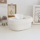 Tissue Box Cover Handmade Cotton Rope Napkin Tissue Holder Decorative Household Desktop Tissue Storage Box White