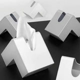 Nordic Style Plastic Tissue Box Holder Personality Simplicity Tissue Storage Box for Restaurant Living Room Desktop White - Side View