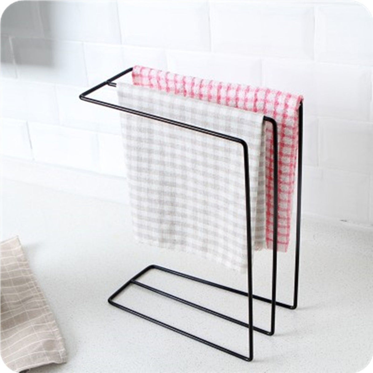 Kitchen Countertop Dishcloth Drying Rack Iron Dishcloth Towel Holder Free Standing Dish Rag Storage Hanger Black