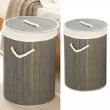 Foldable Laundry Basket Grocery Basket Bamboo Large Capacity Dirty Clothes Storage Bucket for Home 1.0 Grey Round