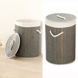Foldable Laundry Basket Grocery Basket Bamboo Large Capacity Dirty Clothes Storage Bucket for Home 1.0 Grey Round