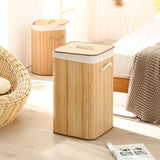 Foldable Laundry Basket Grocery Basket Bamboo Large Capacity Dirty Clothes Storage Bucket for Home 1.7 Original Color Square