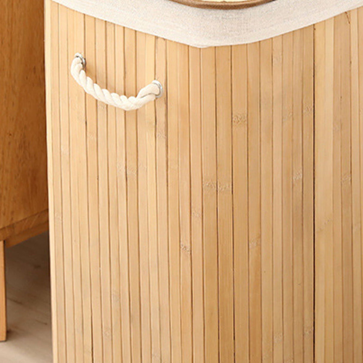 Foldable Laundry Basket Grocery Basket Bamboo Large Capacity Dirty Clothes Storage Bucket for Home 1.7 Original Color Square