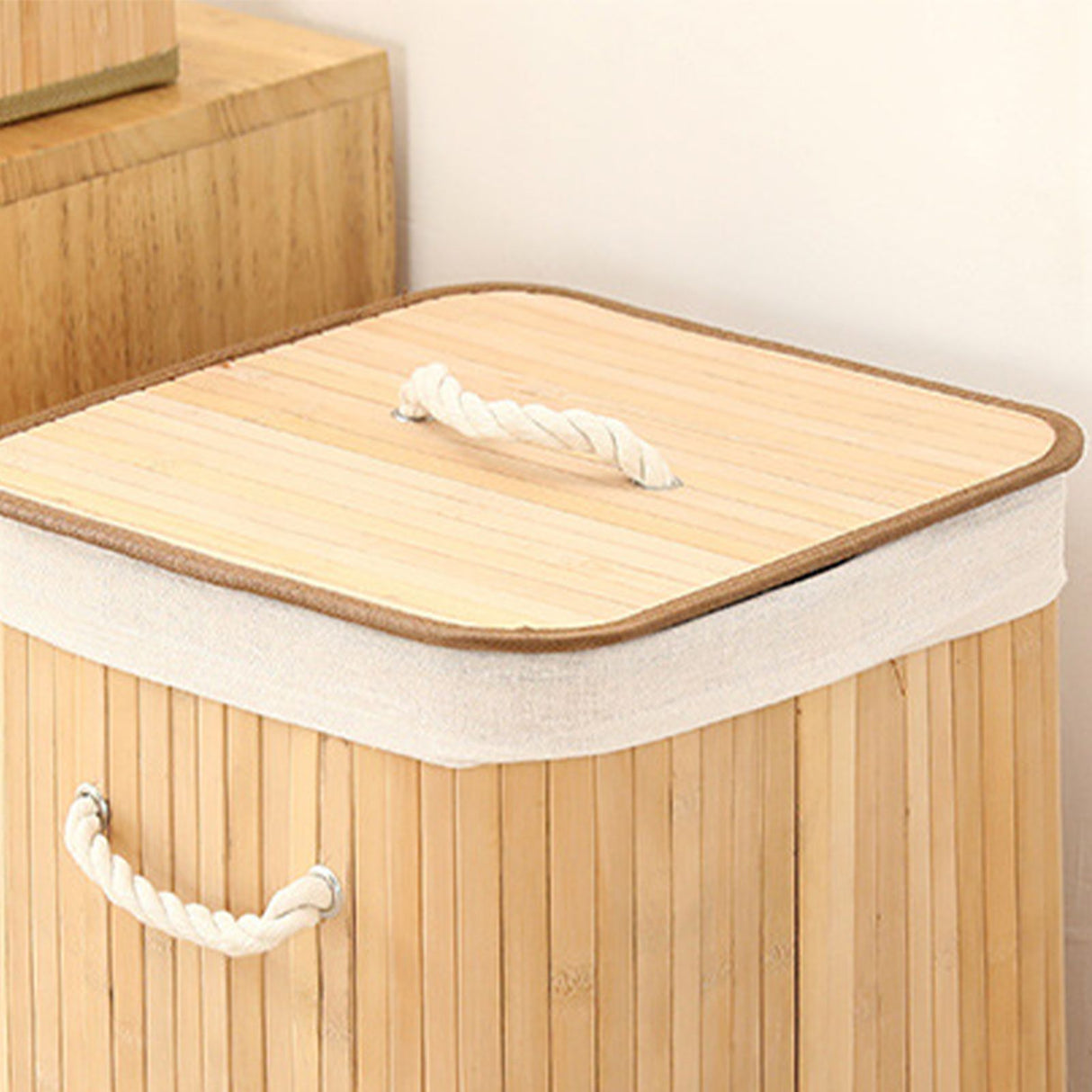 Foldable Laundry Basket Grocery Basket Bamboo Large Capacity Dirty Clothes Storage Bucket for Home 1.7 Original Color Square