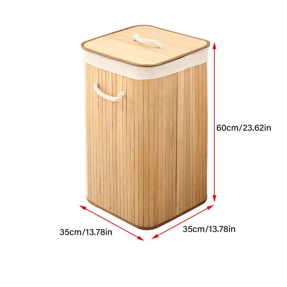 Foldable Laundry Basket Grocery Basket Bamboo Large Capacity Dirty Clothes Storage Bucket for Home 1.7 Original Color Square