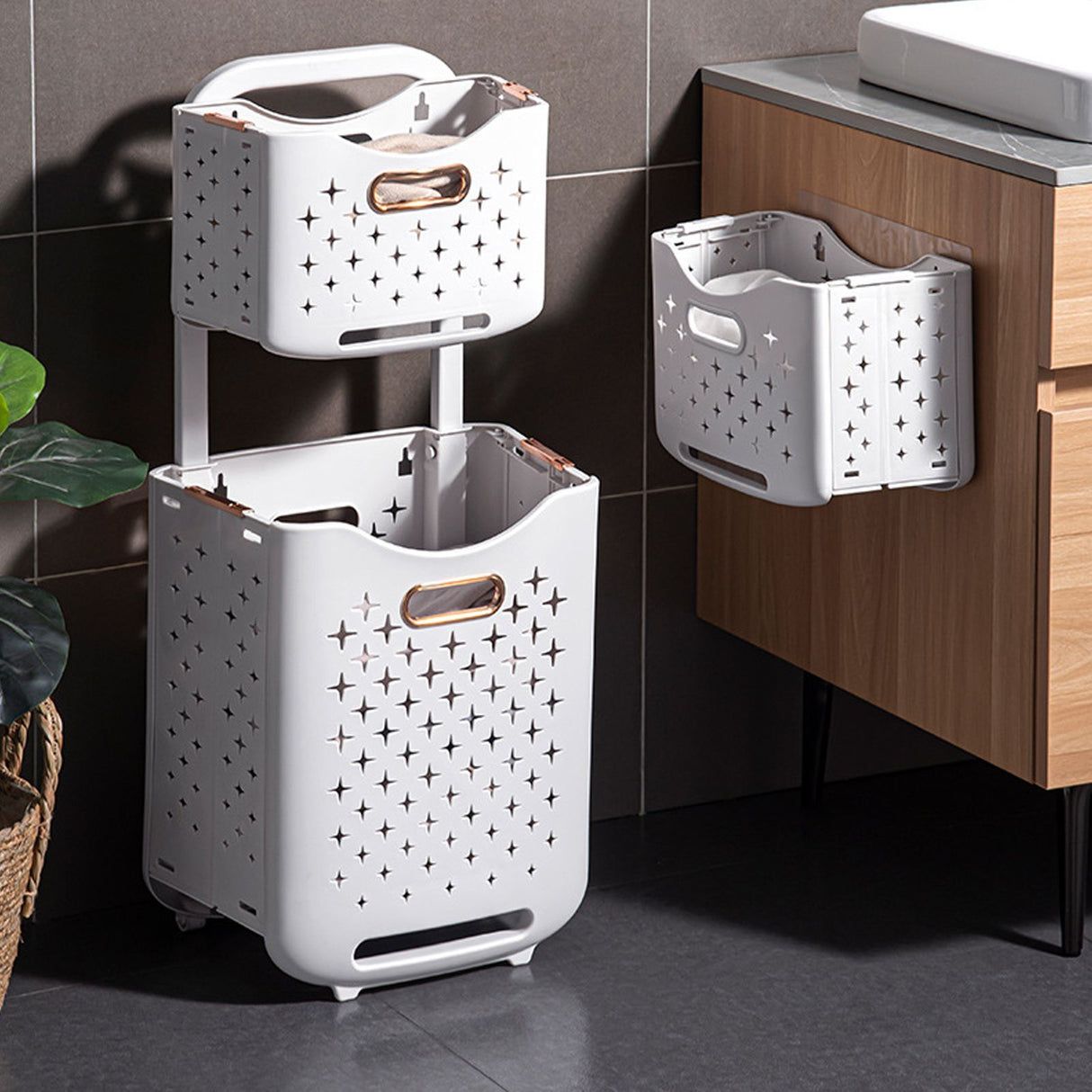 Collapsible Laundry Basket Portable Foldable Laundry Hamper Clothes Storage Organizer Basket for Home Hotel Sea Blue Single Basket