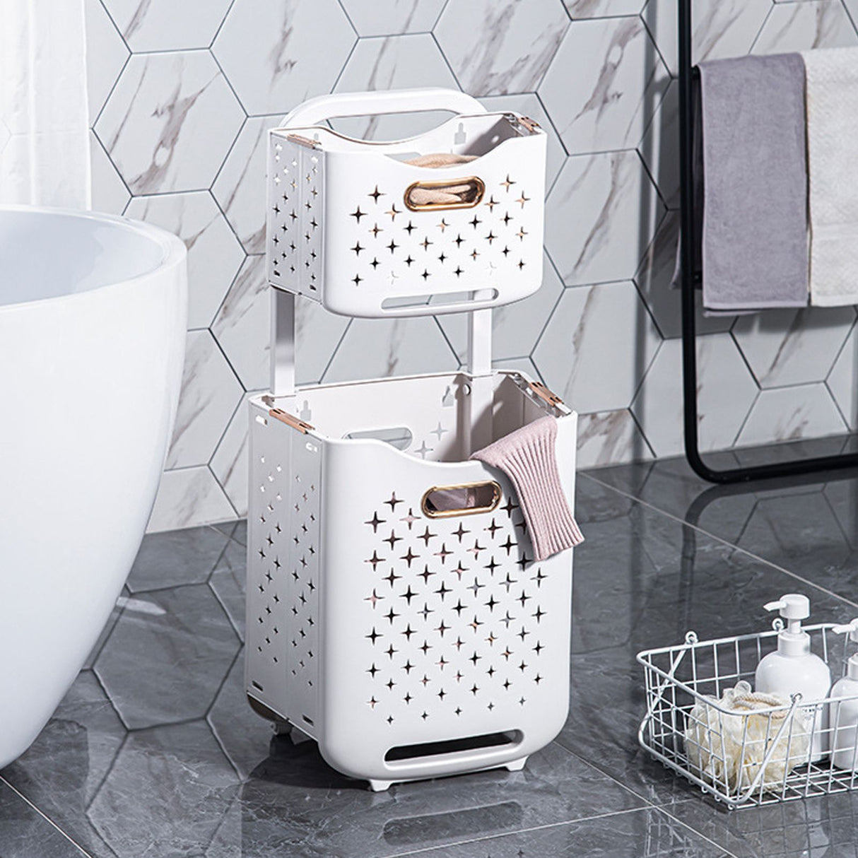 Collapsible Laundry Basket Portable Foldable Laundry Hamper Clothes Storage Organizer Basket for Home Hotel Sea Blue Single Basket