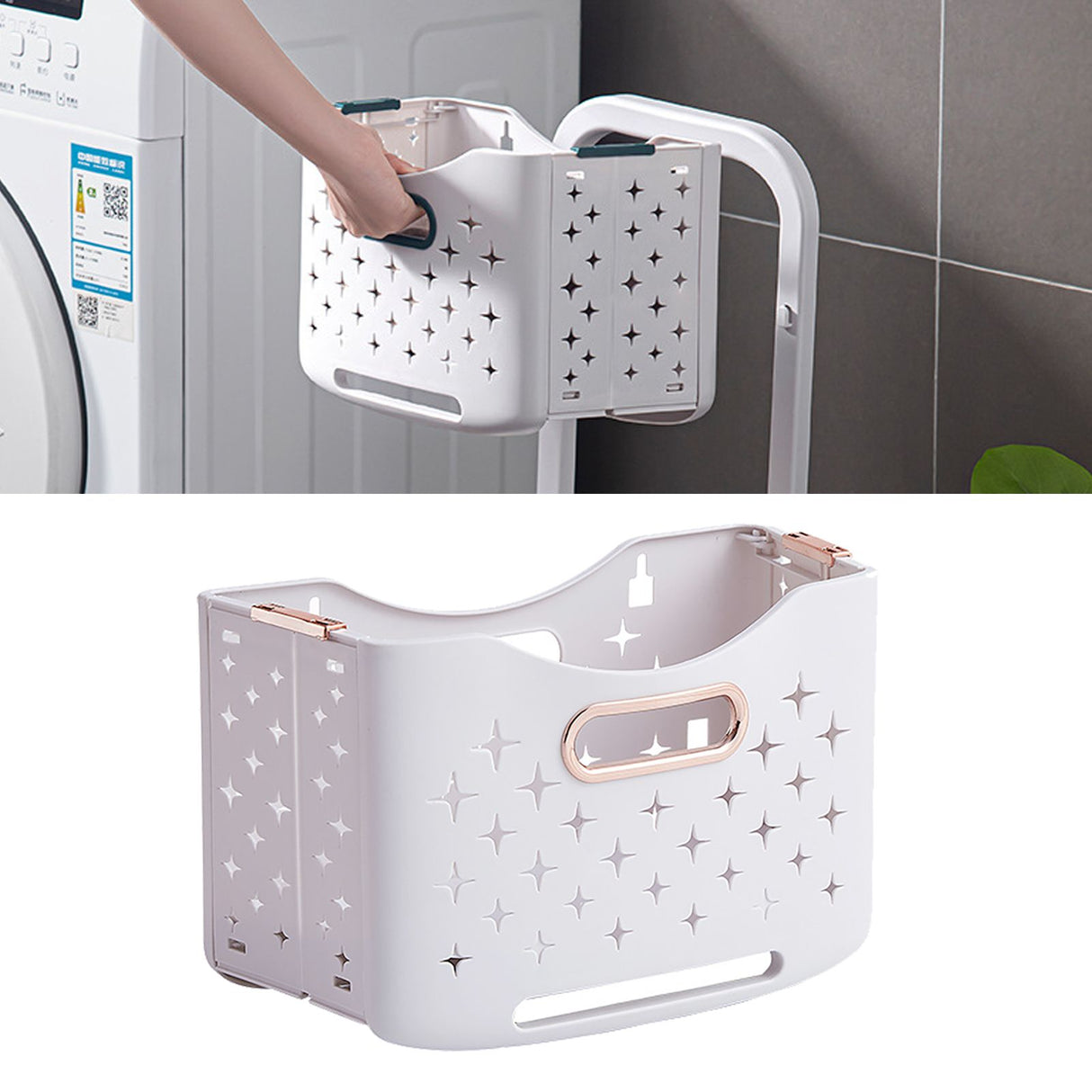 Collapsible Laundry Basket Portable Foldable Laundry Hamper Clothes Storage Organizer Basket for Home Hotel Rose Gold Single Basket