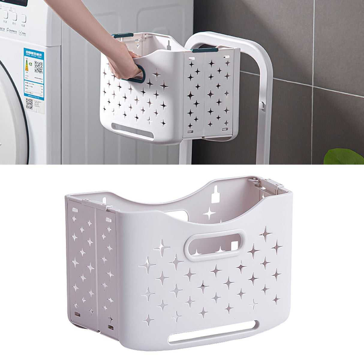 Collapsible Laundry Basket Portable Foldable Laundry Hamper Clothes Storage Organizer Basket for Home Hotel Ivory White Single Basket