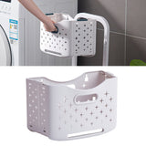 Collapsible Laundry Basket Portable Foldable Laundry Hamper Clothes Storage Organizer Basket for Home Hotel Ivory White Single Basket - Rear View