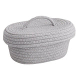 Desktop Storage Box with Lid Handmade Cotton Rope Storage Basket for Makeup Sundries Snack Needles Grey